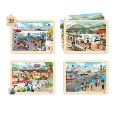 Conjunto de 4 Puzzles – Meios de Transporte e de Comunicação